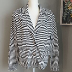 Black and White Striped Casual Blazer with Tailored Fit